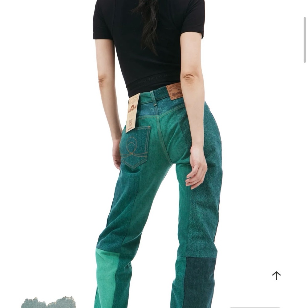 Marine Serre Teal & Dark Teal Panel Straight-Leg Jeans